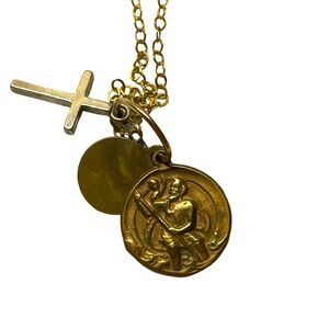 RARE LIZZY JAMES Gold Tiny ST. Christopher Cross Medallion Charm Necklace